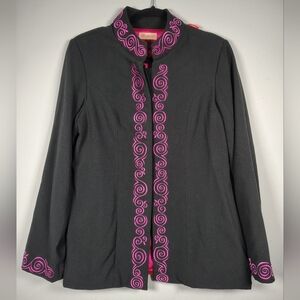 Cake Wool Black Blazer with Pink Embroidery and Silk Size Medium